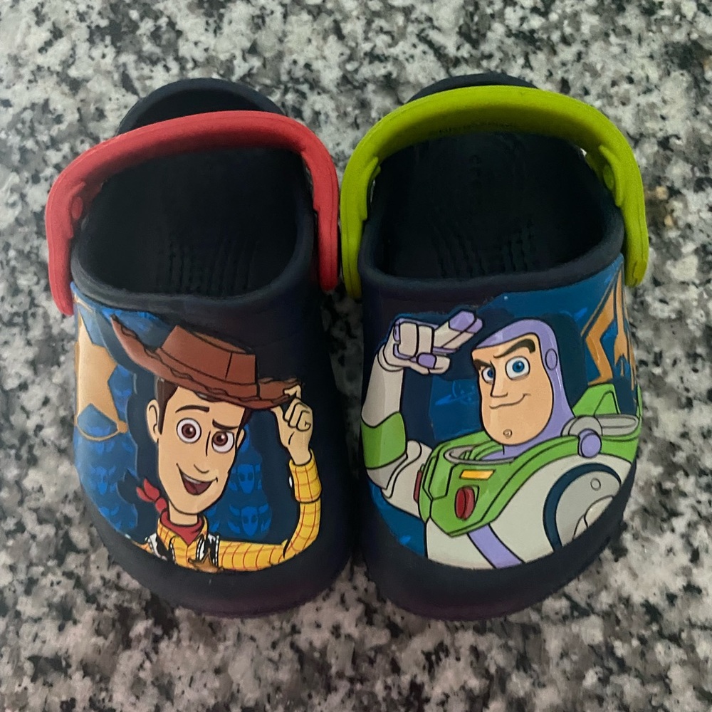 Gently used toddler size 5 Toy Story Crocs